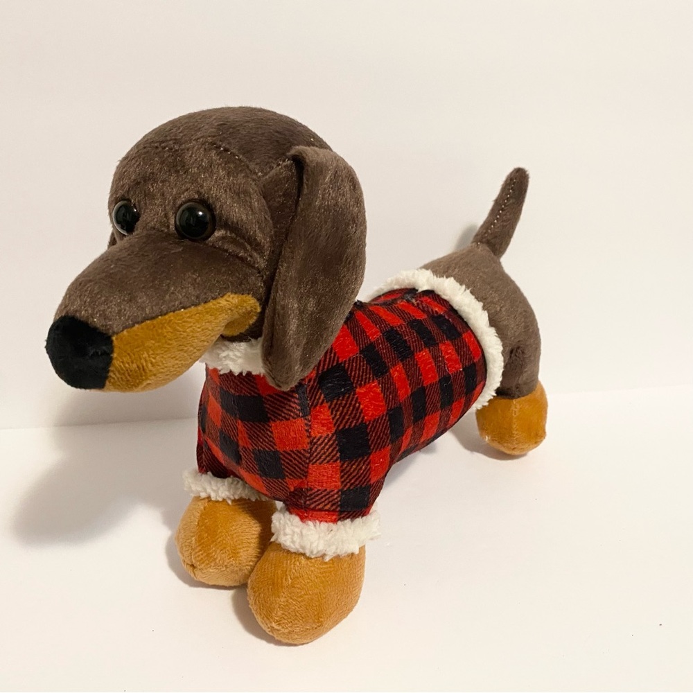 Dachshund Puppy Plush Weiner Dog Plaid Stuffed Animal 10” Christmas Sweater